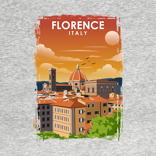 Florence Italy Tuscany Vintage Minimal Retro Travel Poster by jornvanhezik